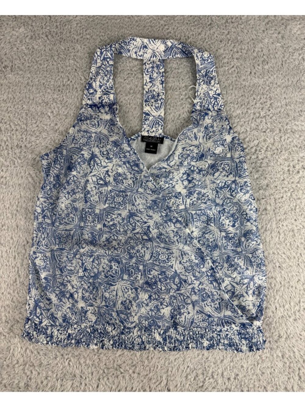 Lucky Brand Blue White Womens Sleeveless Printed Top M Halter Travel Casual - Picture 11 of 15